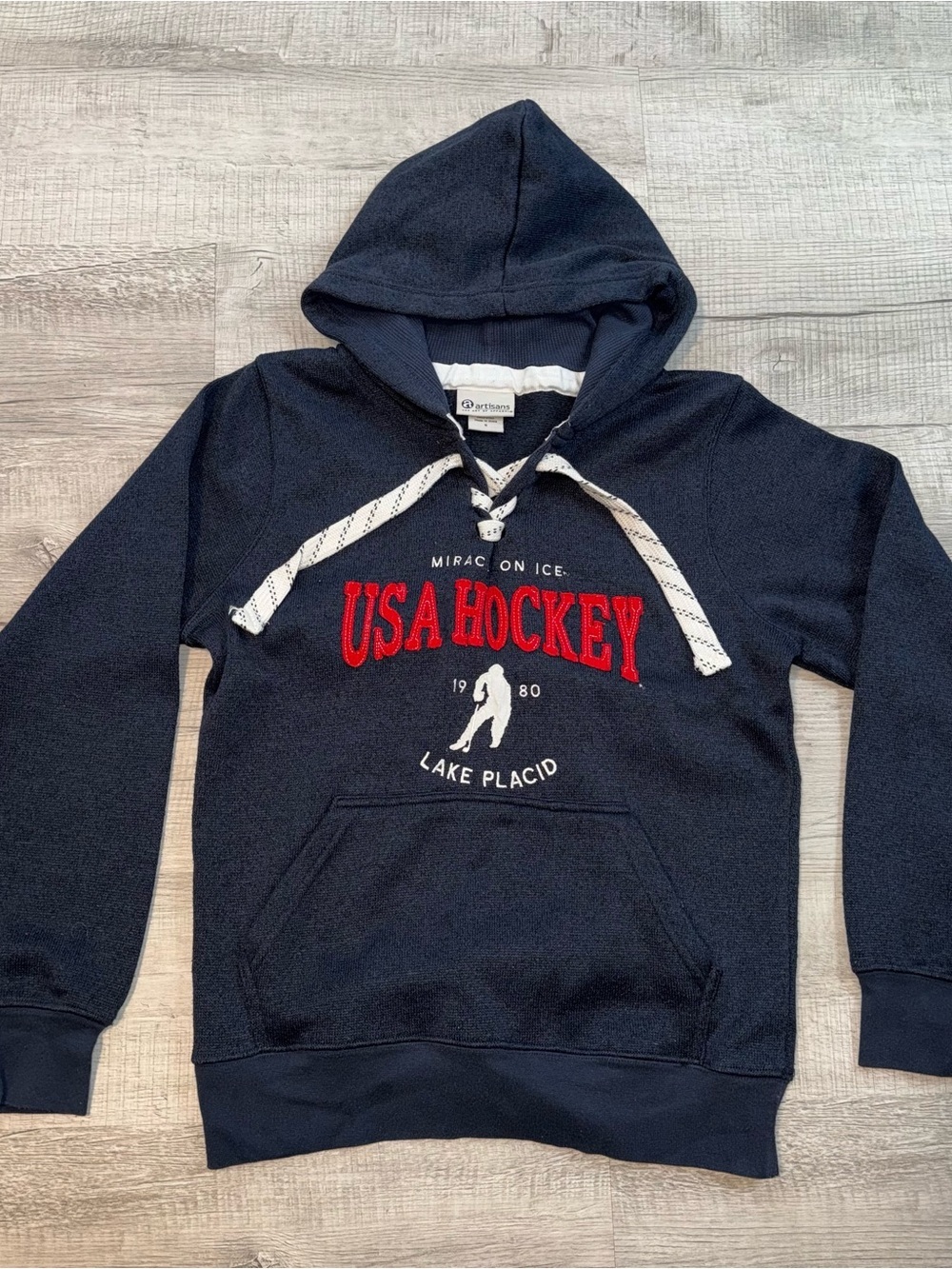 Miracle On Ice Lake Placid Hoodie 1980 Men’s Sz S Heather Gray Pullover Artisans